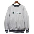 【90's】【USA製】ビンテージ【Champion】【チャンピオン】【リバースウィーブ】【グレーｘ緑リブライン】【ロゴスウェット】【サイズXL】 