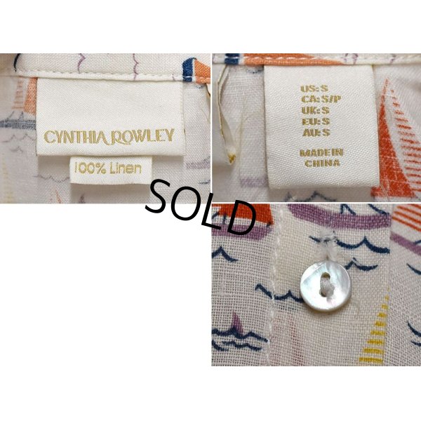 画像2: 【CYNTHIA ROWLEY】【シンシア ローリー】【ヨット柄】【リネン】【半袖シャツ】【レディース古着】【サイズS】 