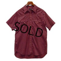 【ビンテージ】【SEARS】【シアーズ】【黒×ワイン】【チェック柄】【ウエスタン】【半袖シャツ】【サイズＸＬ】 