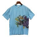 【USA製】【ビンテージ】【HARLE QUIN】【ハーレークイーン】【魚】【水色】マルチプリント【Tシャツ】【サイズL】  