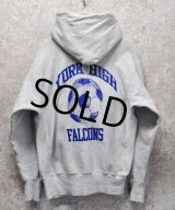 90's【USA製】【ビンテージ】【チャンピオン】【Champion】【リバースウィーブパーカー】グレー【YORK HIGH FALCONS】【サイズXL】 