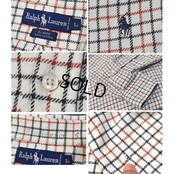 画像2:  【Ralph lauren】【ラルフローレン】生成りｘ赤ｘ青【チェック柄】【ボタンダウンシャツ】【サイズＬ】  