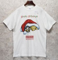 デッドストック【ビンテージ】【白】happy holidays【猫と犬】Tシャツ【サイズL】 