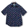 画像1: 【イタリー製】【Moda Mario】【紺】四角模様【キュプラ】【半袖シャツ】【サイズL】<br> (1)