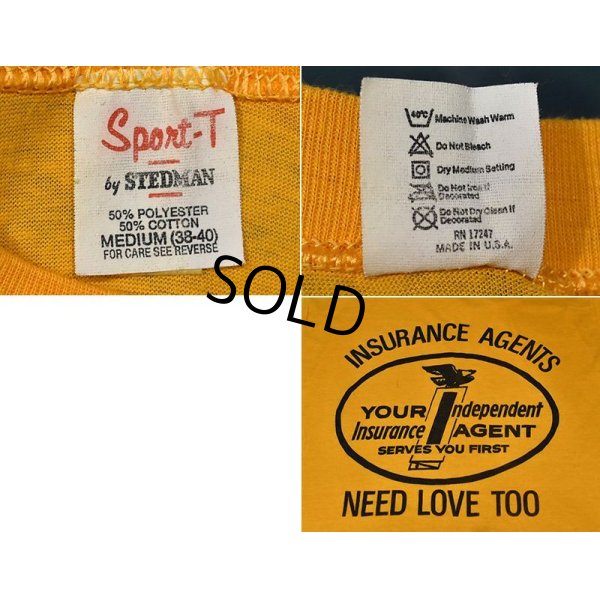 画像2: 70's∼ USA製 ビンテージ【Stedman】【ステッドマン】【黄色】【Insurance agents need love too】Tシャツ【サイズM】 