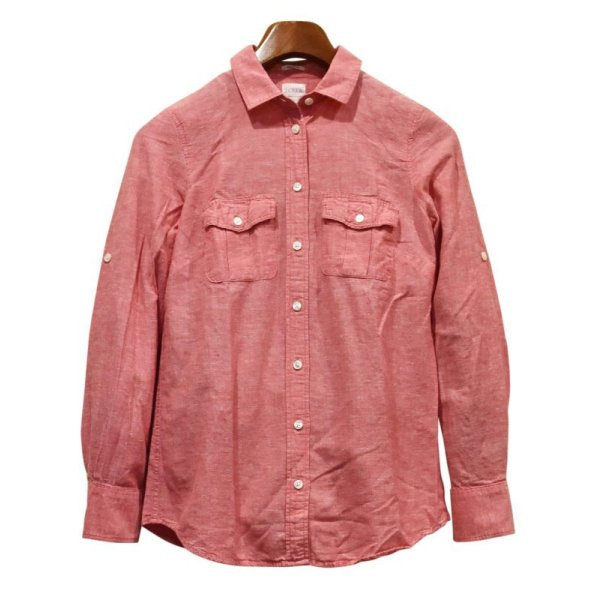 画像1:  ビンテージ【J.Crew】 シャンブレー【ピンク】【コットンリネンシャツ】レディース古着【サイズXS】 