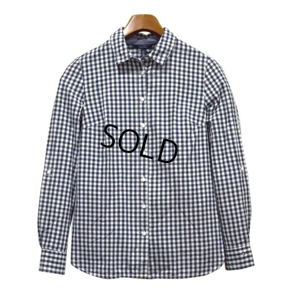 画像1: 【TOMMY HILFIGER】トミーヒルフィガー【白ｘ紺】ギンガムチェック【コットンシャツ】ブラウス【Classic Fit】【レディースＳ】【レディース古着】 