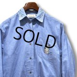 【ビンテージ】【JHR BASICS】猫 刺繍入り【シャンブレーシャツ】【サイズS】レディース古着 