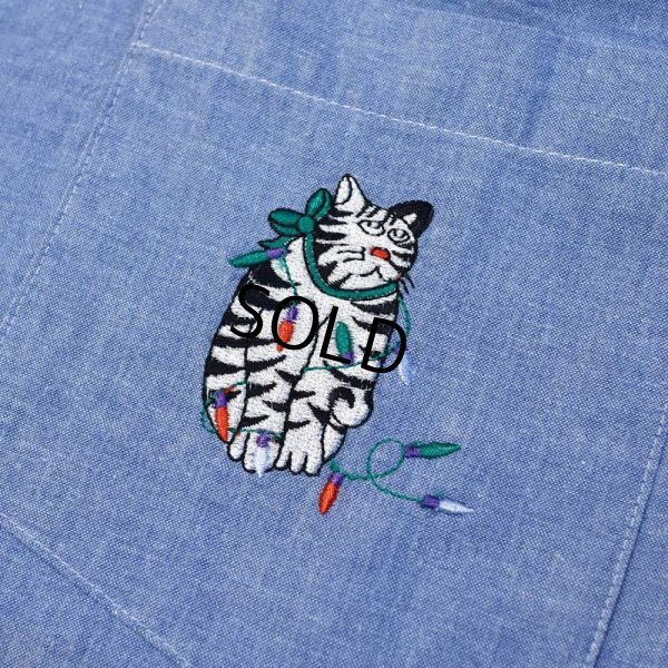 画像4: 【ビンテージ】【JHR BASICS】猫 刺繍入り【シャンブレーシャツ】【サイズS】レディース古着 