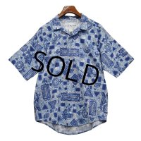 【USA製】ビンテージ【FRANK】【水色×青×ピンク】模様【半袖シャツ】【サイズM】 