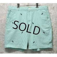 【ブルックスブラザーズ】【346】緑ｘ白【シアサッカー地】【ストライプ柄】刺繡入り【コットンショートパンツ】【短パン】【W36】 