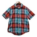 【USA製】ビンテージ【american collection】アメリカンコレクション【赤×緑】チェック【ポリコットン】【半袖シャツ】【サイズM】 