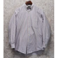  ビンテージ【J.Crew】【白ｘ青ｘ赤】ストライプ【オックスフォード】【ボタンダウンシャツ】【14 1/2-32】 