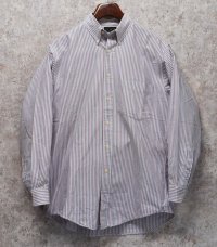  ビンテージ【J.Crew】【白ｘ青ｘ赤】ストライプ【オックスフォード】【ボタンダウンシャツ】【14 1/2-32】 