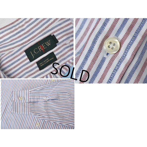 画像2:  ビンテージ【J.Crew】【白ｘ青ｘ赤】ストライプ【オックスフォード】【ボタンダウンシャツ】【14 1/2-32】 