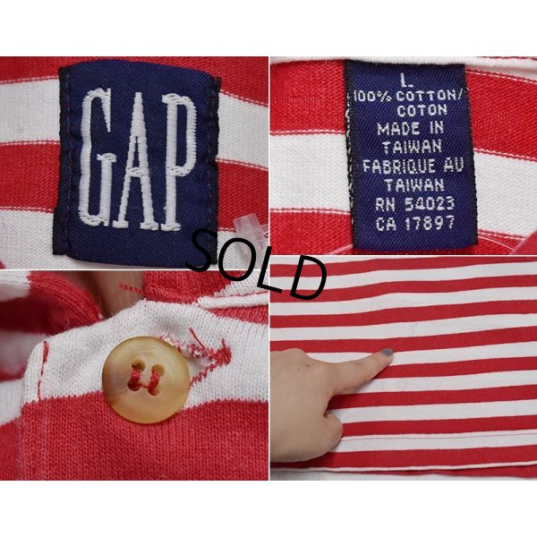画像2: 90's【ビンテージ】【GAP】オールド ギャップ【白×赤】ボーダー柄ポロシャツ【サイズＬ】 