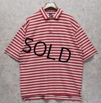 90's【ビンテージ】【GAP】オールド ギャップ【白×赤】ボーダー柄ポロシャツ【サイズＬ】 