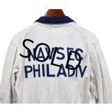 60's【ビンテージ】【NAVSEC PHILDIV】チェーンステッチ入り【白×青】ヘリンボーン【つなぎ】【オールインワン】【サイズ40】 