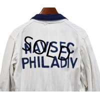 60's【ビンテージ】【NAVSEC PHILDIV】チェーンステッチ入り【白×青】ヘリンボーン【つなぎ】【オールインワン】【サイズ40】 