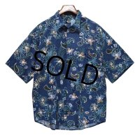 【ビンテージ】【DOCKERS】ドッカーズ【リーバイス】【紺】ペイズリー柄【レーヨンｘコットン】【比翼仕立て】【半袖シャツ】【サイズＬ】 