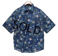 【ビンテージ】【DOCKERS】ドッカーズ【リーバイス】【紺】ペイズリー柄【レーヨンｘコットン】【比翼仕立て】【半袖シャツ】【サイズＬ】 