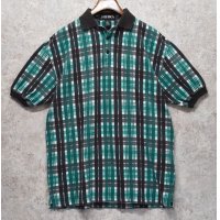 USA製【ビンテージ】ペリー・エリス【PERRY ELLIS】【AMERICA】【緑ｘ黒】チェック【ポロシャツ】サイズＭ 