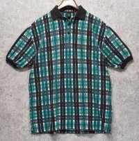 USA製【ビンテージ】ペリー・エリス【PERRY ELLIS】【AMERICA】【緑ｘ黒】チェック【ポロシャツ】サイズＭ 