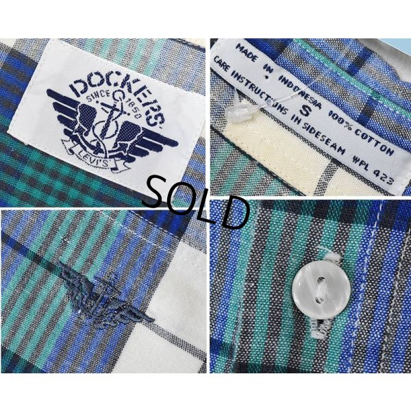 画像2: 【ビンテージ】【DOCKERS】ドッカーズ【リーバイス】【青x緑x白】【チェック】【ボタンダウン半袖シャツ】【サイズＳ】 