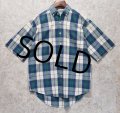 【ビンテージ】【DOCKERS】ドッカーズ【リーバイス】【青x緑x白】【チェック】【ボタンダウン半袖シャツ】【サイズＳ】 