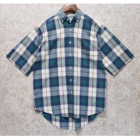 【ビンテージ】【DOCKERS】ドッカーズ【リーバイス】【青x緑x白】【チェック】【ボタンダウン半袖シャツ】【サイズＳ】 
