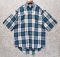 【ビンテージ】【DOCKERS】ドッカーズ【リーバイス】【青x緑x白】【チェック】【ボタンダウン半袖シャツ】【サイズＳ】 