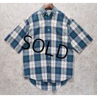 【ビンテージ】【DOCKERS】ドッカーズ【リーバイス】【青x緑x白】【チェック】【ボタンダウン半袖シャツ】【サイズＳ】 