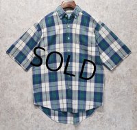 【ビンテージ】【DOCKERS】ドッカーズ【リーバイス】【青x緑x白】【チェック】【ボタンダウン半袖シャツ】【サイズＳ】 