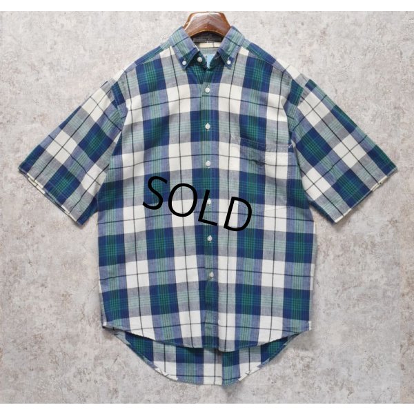 画像1: 【ビンテージ】【DOCKERS】ドッカーズ【リーバイス】【青x緑x白】【チェック】【ボタンダウン半袖シャツ】【サイズＳ】 