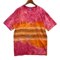 90's ビンテージ【PROSPIRIT】ピンクｘオレンジ 総柄Tシャツ【タイダイ】【Ｔシャツ】【サイズL】 