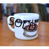 70's【ビンテージ】【メモリアルマグ】【HAPPY BIRTHDAY】【マグカップ】【オールドミルクガラス】 