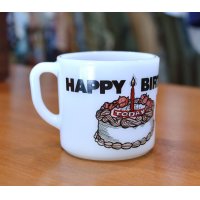 70's【ビンテージ】【メモリアルマグ】【HAPPY BIRTHDAY】【マグカップ】【オールドミルクガラス】 