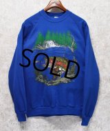 90's【USA製】【ビンテージ】JERZEES【ラッセル】【青】魚 【ニジマス】【川】【スウェット】【サイズＸＬ】 