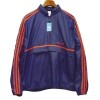 ~90's【ビンテージ】【アディダス】adidas【紺×赤ライン】【ナイロンアノラックジャケット】プルオーバージャケット【サイズＬ程度】 