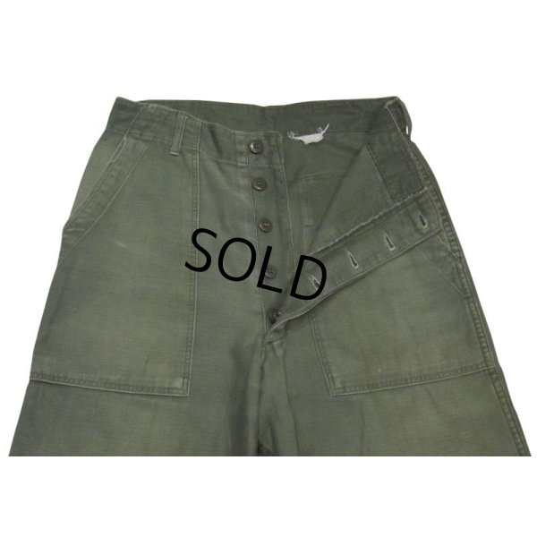画像1: ∼60’ｓ【ビンテージ】U.S.ARMY【米軍実物】【平ボタン】OG-107【サイドアジャスター付き】【ベイカーパンツ】【ユーティリティパンツ】【ｗ29程度】