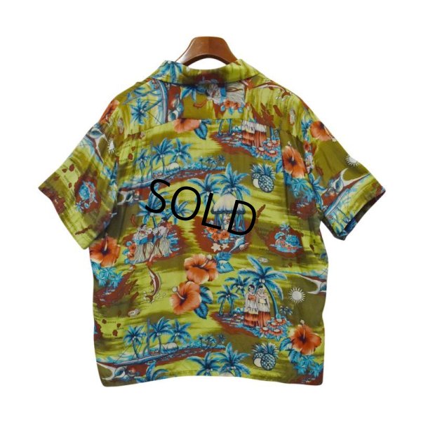 画像3: 【ビンテージ】【HAWAII STYLE】黄緑ｘハイビスカス【レーヨンアロハシャツ】【半袖シャツ】【サイズＸＬ】 