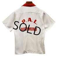 60's【ビンテージ】【King Louie】キングルイ【白ｘ赤】P.A.L RICHMOND【レーヨンシャツ】【ボーリングシャツ】Ｓサイズ程度【size18】 