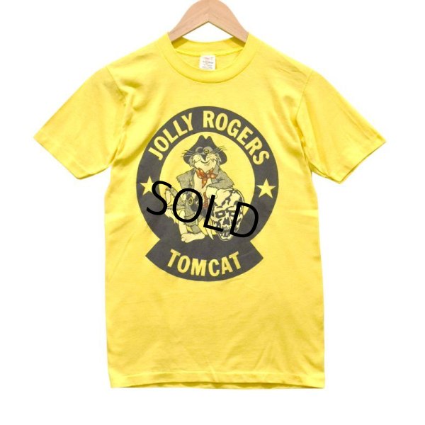 画像1: 【USA製】【ビンテージ】【シングルステッチ】イエロー【JOLLY ROGERS TOMCAT】【Tシャツ】【サイズS】 