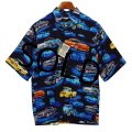【デッドストック】【REYN SPOONER】【レインスプーナー】【黒×車プリント】レーヨン【アロハシャツ】半袖シャツ【サイズS】  