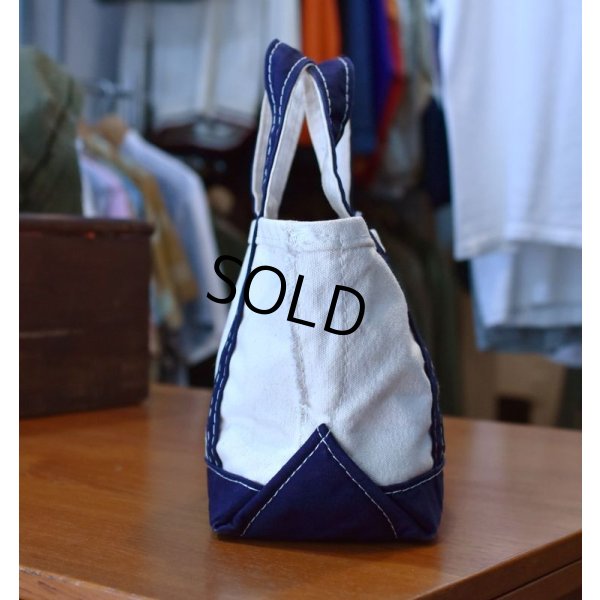 画像4: 【USA製】【ビンテージ】【L.L.bean】白x紺【キャンバス】【ミニトートバッグ】イニシャル刺繍 C【ビーントート】