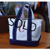 【USA製】【ビンテージ】【L.L.bean】白ｘ紺【キャンバス】【ミニトートバッグ】イニシャル刺繍 C【ビーントート】 