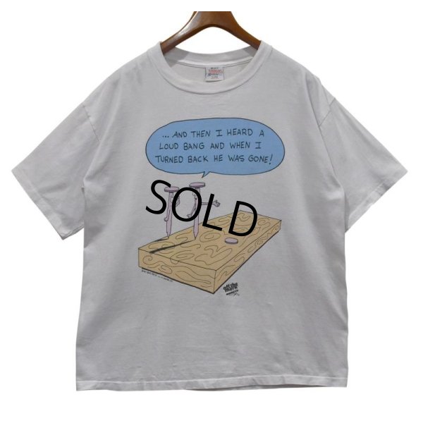 画像1: 80's【USA製】【ビンテージ】【OFF THE MARK】漫画【マーク・パリシ】【釘】白【Tシャツ】【サイズＸＬ】 