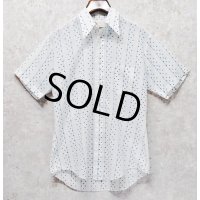 【ビンテージ】【SEARS】【シアーズ】【白x水色ｘ青】【小紋柄】ポリコットン【半袖シャツ】サイズＭ 