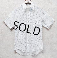 【ビンテージ】【SEARS】【シアーズ】【白x水色ｘ青】【小紋柄】ポリコットン【半袖シャツ】サイズＭ 