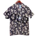 【デッドストック】90's USA製【Hutspash】【黒×白花柄】半袖シャツ【サイズM】  